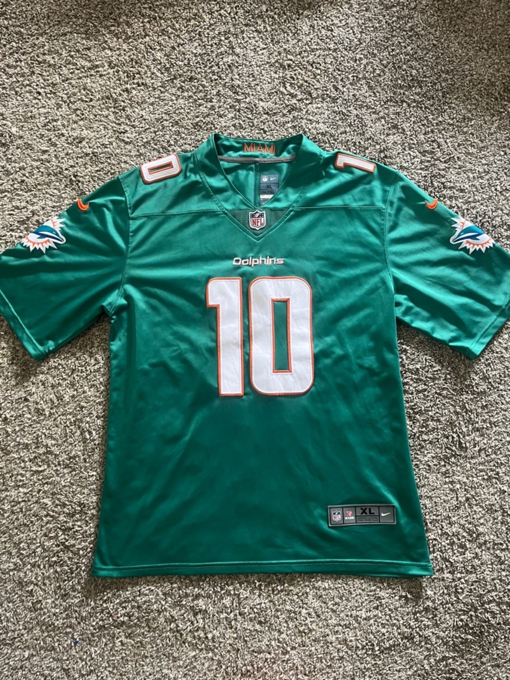 Nike Green Miami Dolphins #10 Jersey with White & Orange Accents